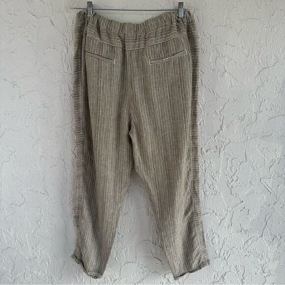 ANTHROPOLOGIE Linen Pants Women Medium Stripe Pullon Lagenlook Pocket Coastal - Picture 4 of 8
